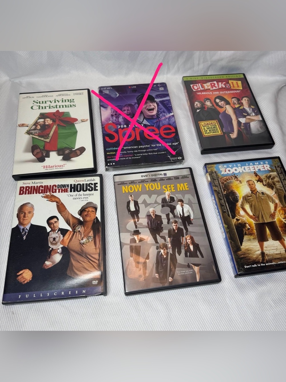 Movie DVD lot (zookeeper, now you see me, clerks, surviving Christmas)